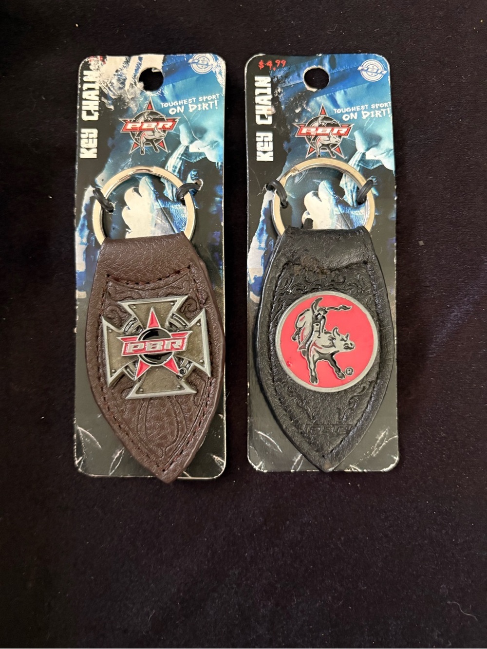 NEW OLD STOCK : Vintage 2007 PBR Logo Key Ring Pair. Leather w Metal PBR Logo
